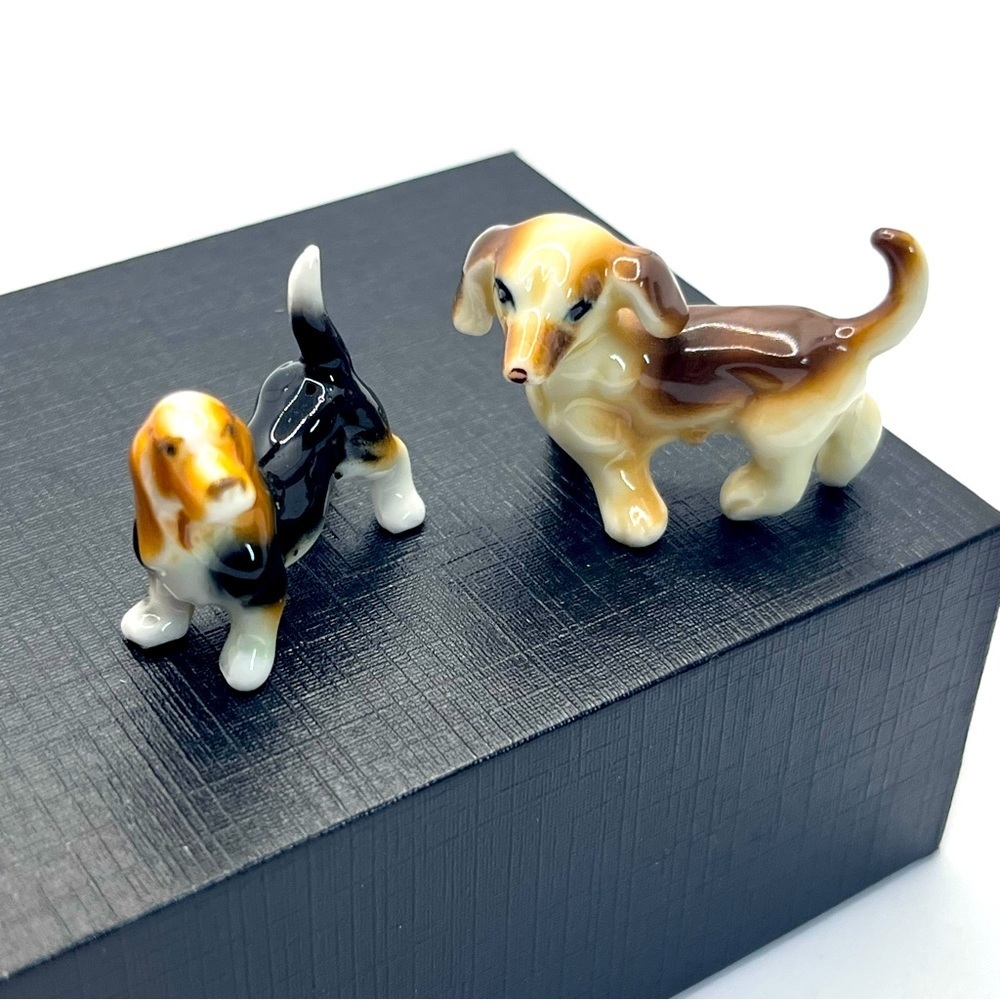 VTG 1970's Shiken JAPAN Dogs Bone China Basset Hound Beagle Set of Two